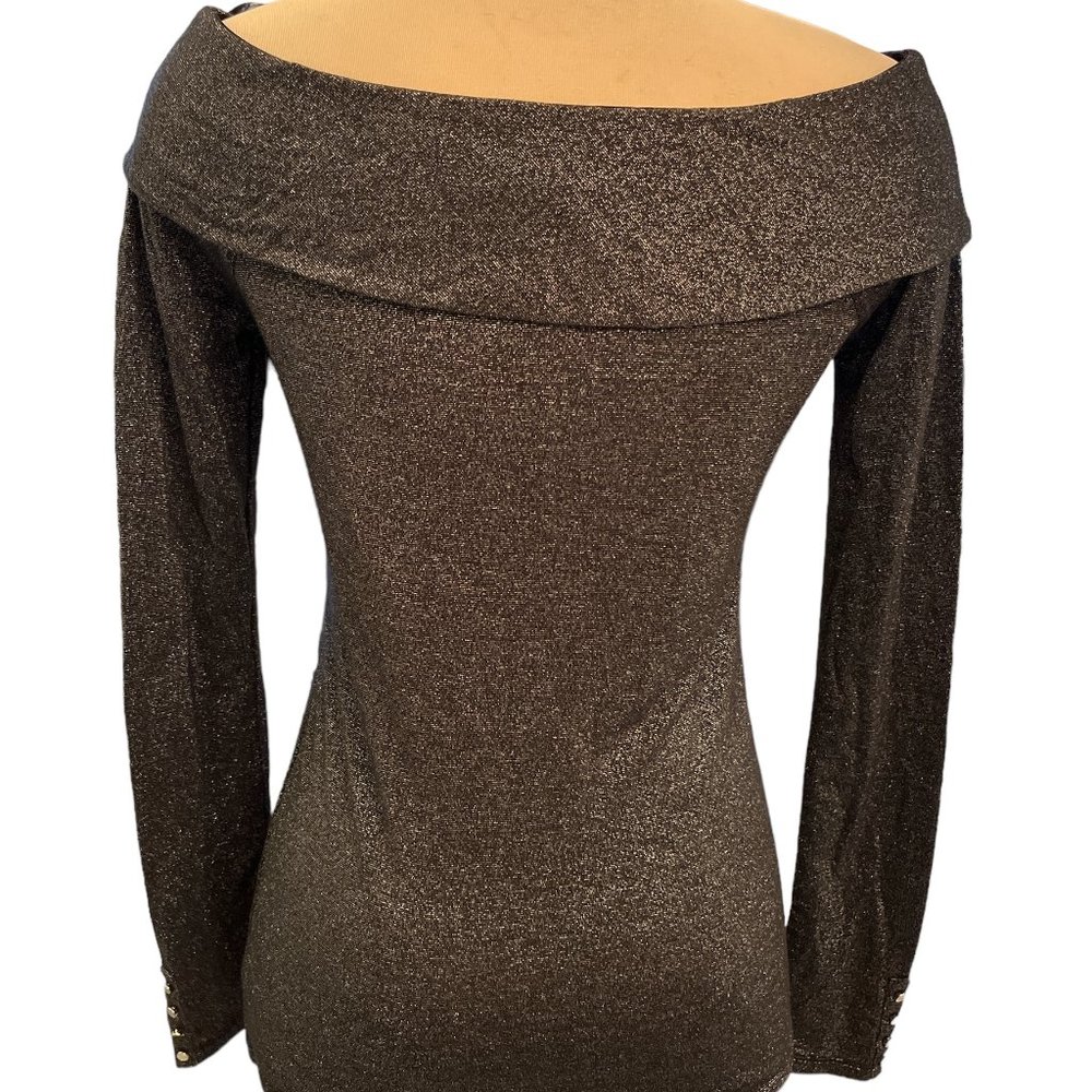 WHITE HOUSE BLACK MARKET Off Shoulder Blouse Top Sz S Shimmery Cuff Detail - Picture 5 of 13